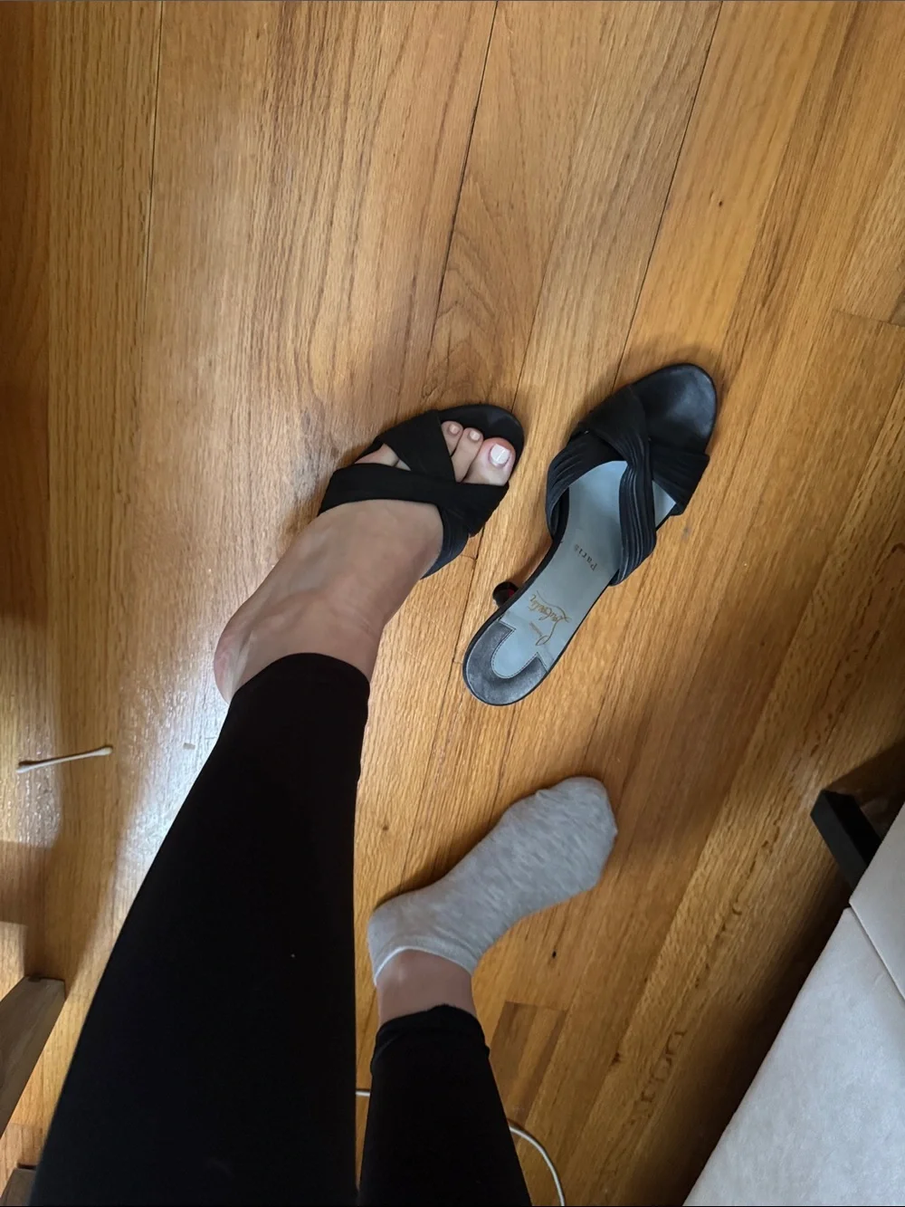 Christian Louboutin Black Leather Heeled Sandals with Signature Red Soles - Picture 8 of 8